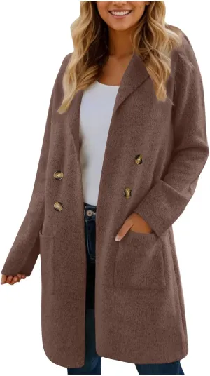 Womens Trench Coat Double Breasted Peacoat Notch Lapel Jacket Wool Blend Long Coat Dressy Casual Jackets Winter Coat