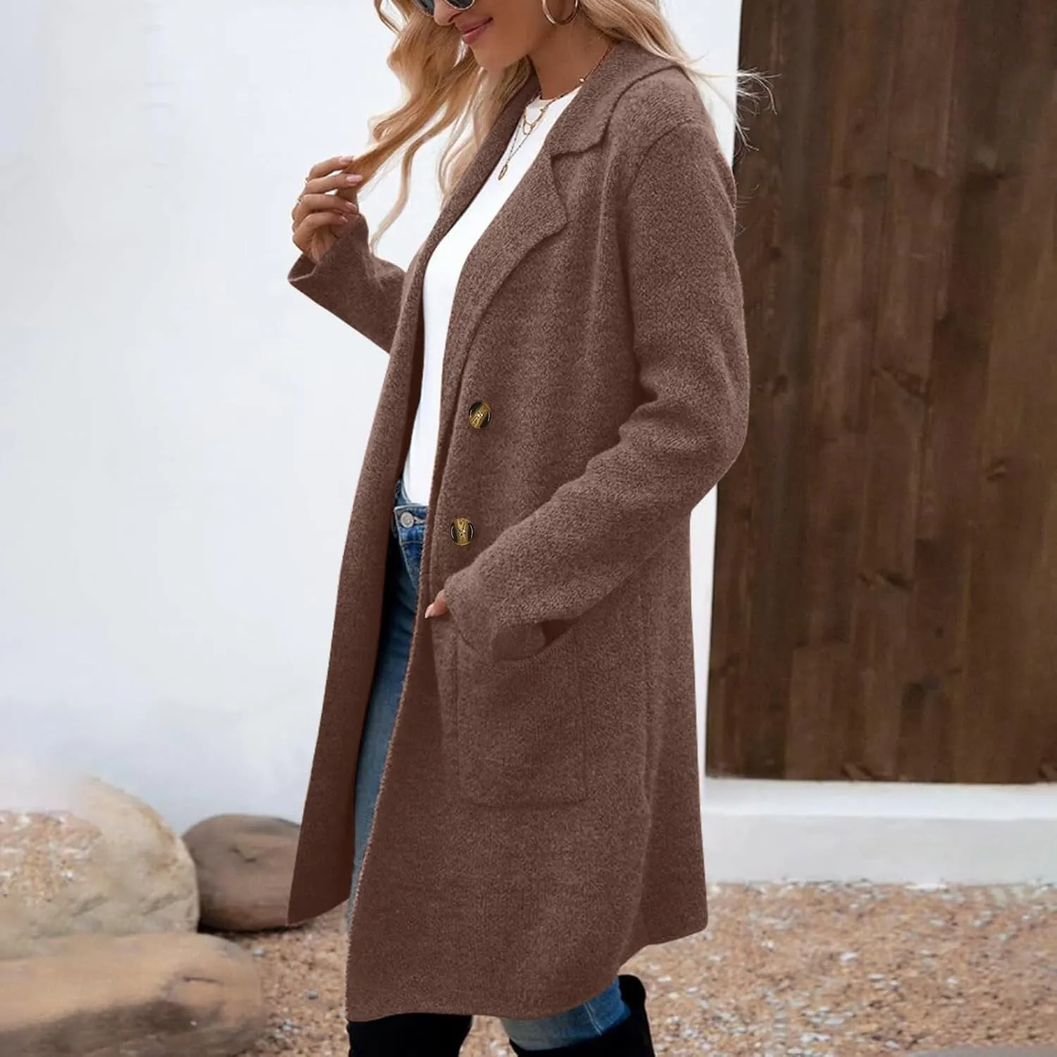 Womens Trench Coat Double Breasted Peacoat Notch Lapel Jacket Wool Blend Long Coat Dressy Casual Jackets Winter Coat