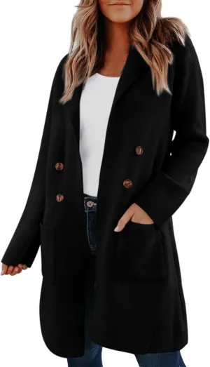 Womens Trench Coat Double Breasted Peacoat Notch Lapel Jacket Wool Blend Long Coat Dressy Casual Jackets Winter Coat