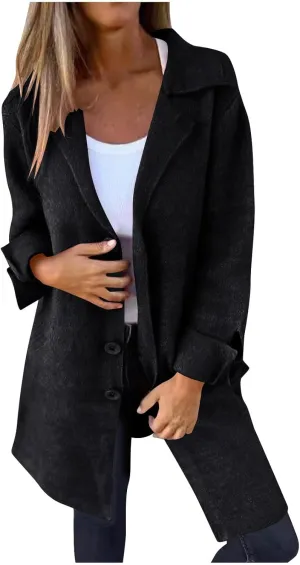 Women's Trench Coats Single Breasted Long Coat Notch Lapel Pea Coat Plus Size Wool Blend Coats Fall Winter Outfits