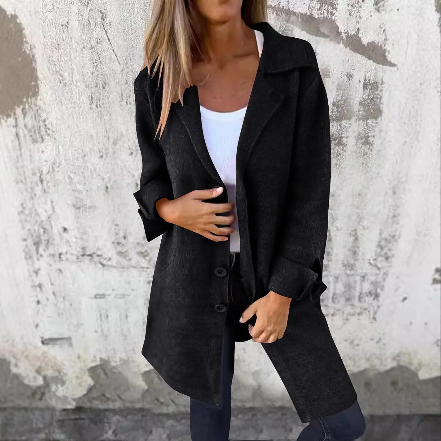 Women's Trench Coats Single Breasted Long Coat Notch Lapel Pea Coat Plus Size Wool Blend Coats Fall Winter Outfits