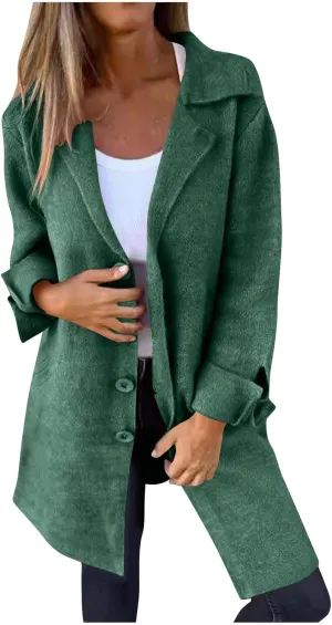 Women's Trench Coats Single Breasted Long Coat Notch Lapel Pea Coat Plus Size Wool Blend Coats Fall Winter Outfits