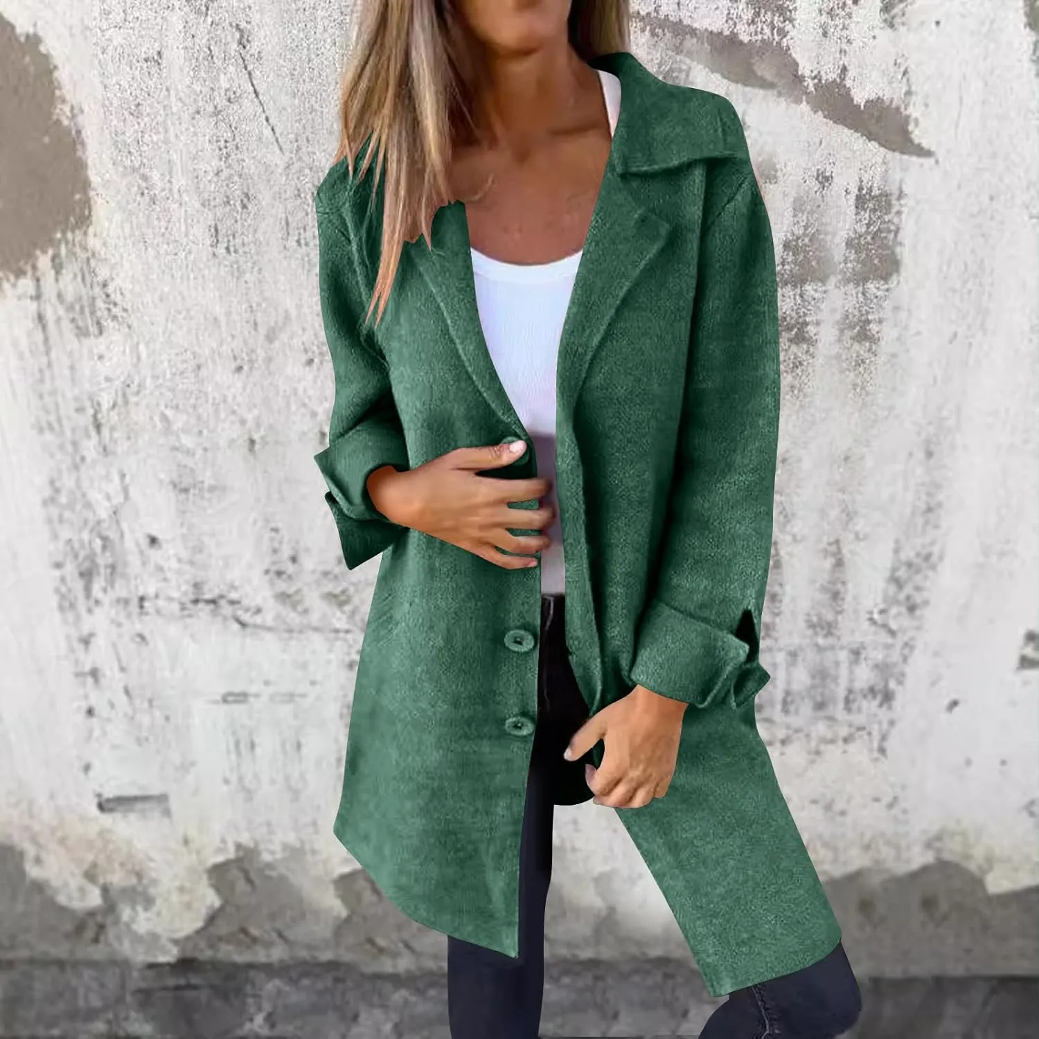 Women's Trench Coats Single Breasted Long Coat Notch Lapel Pea Coat Plus Size Wool Blend Coats Fall Winter Outfits