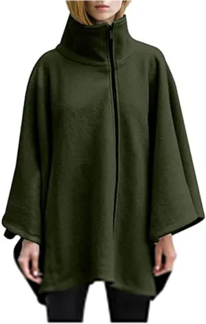 Womens Trendy Shawls and Wraps High Neck Zip up Lightweight Soft Wool Poncho Cape Solid Comfy Blanket Sweatshirts