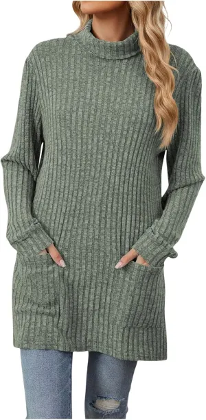 Womens Tunic Tops Sweater Turtleneck Long Sleeve Shirts Oversized Sweaters Pullover with Pockets Fall Fashion 2024