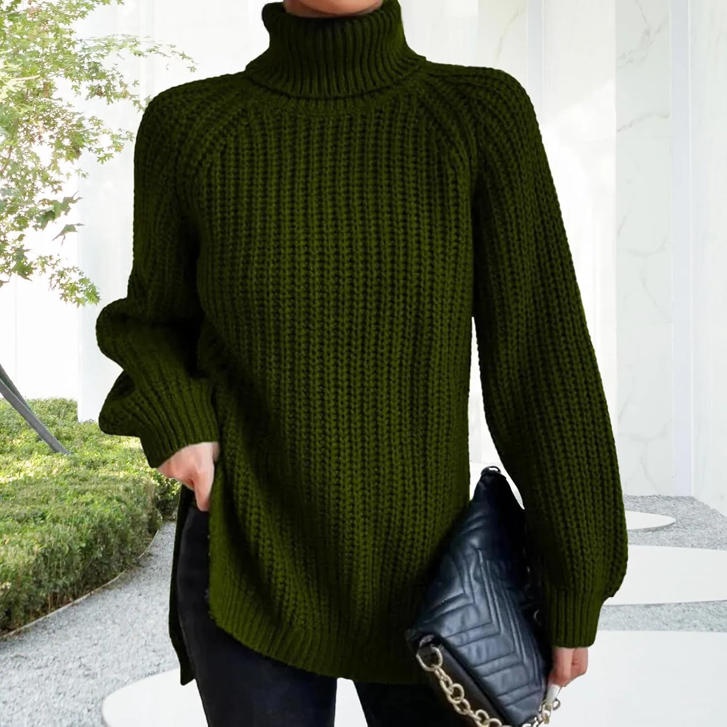 Women's Turtleneck Pullover Sweaters 2024 Oversized Long Sleeve High Neck Knitted Casual Fall Winter Tops Sweaters
