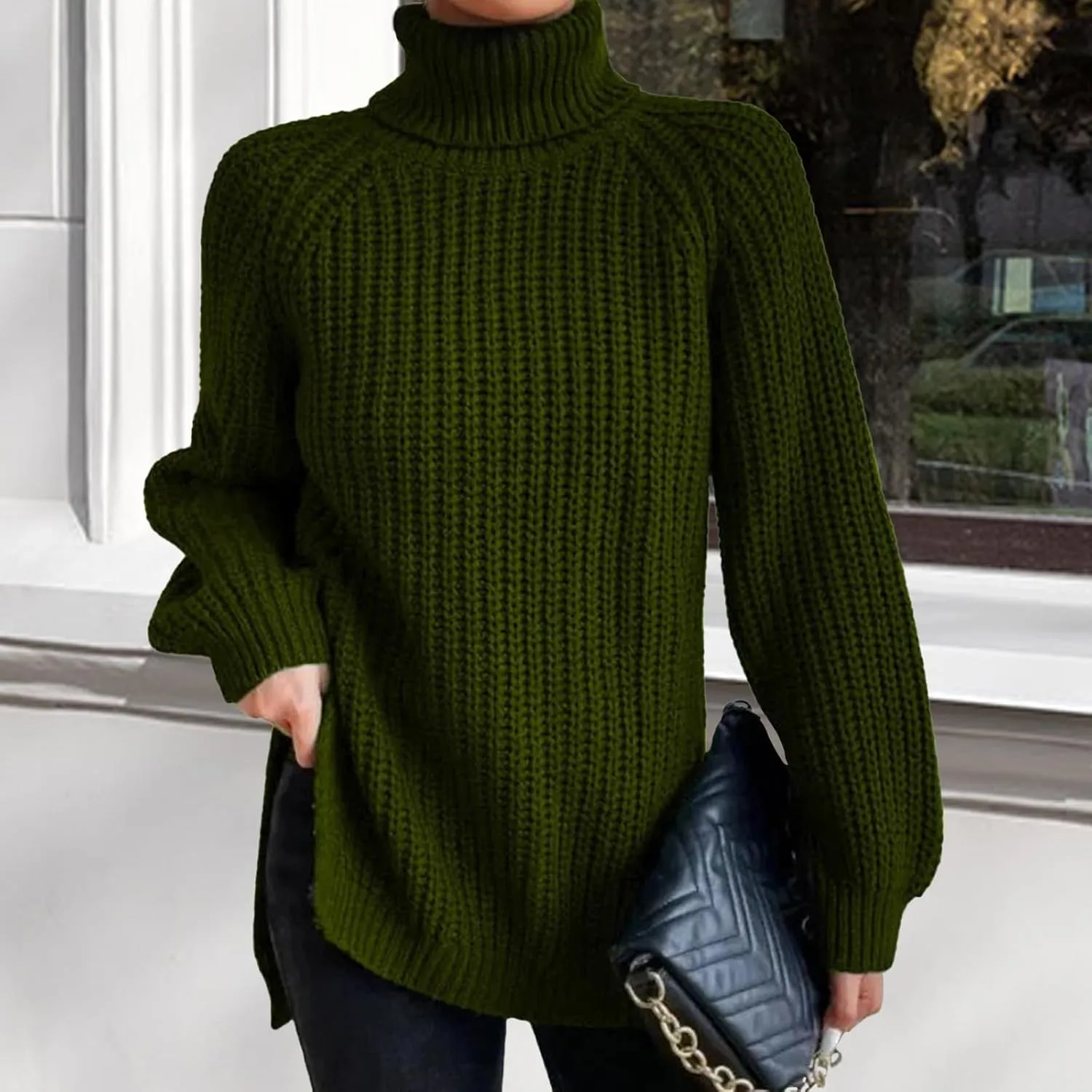 Women's Turtleneck Pullover Sweaters 2024 Oversized Long Sleeve High Neck Knitted Casual Fall Winter Tops Sweaters