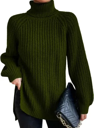 Women's Turtleneck Pullover Sweaters 2024 Oversized Long Sleeve High Neck Knitted Casual Fall Winter Tops Sweaters