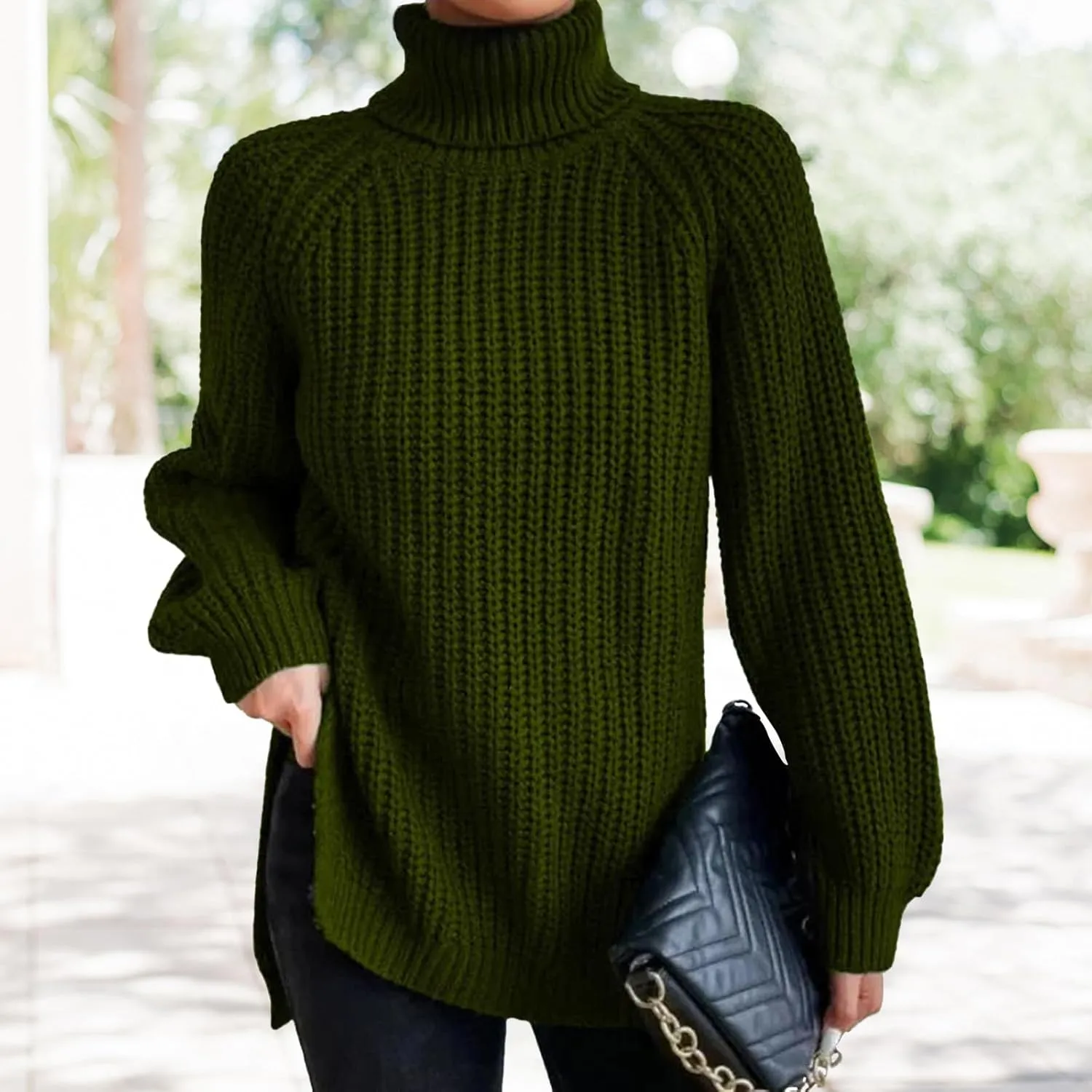 Women's Turtleneck Pullover Sweaters 2024 Oversized Long Sleeve High Neck Knitted Casual Fall Winter Tops Sweaters