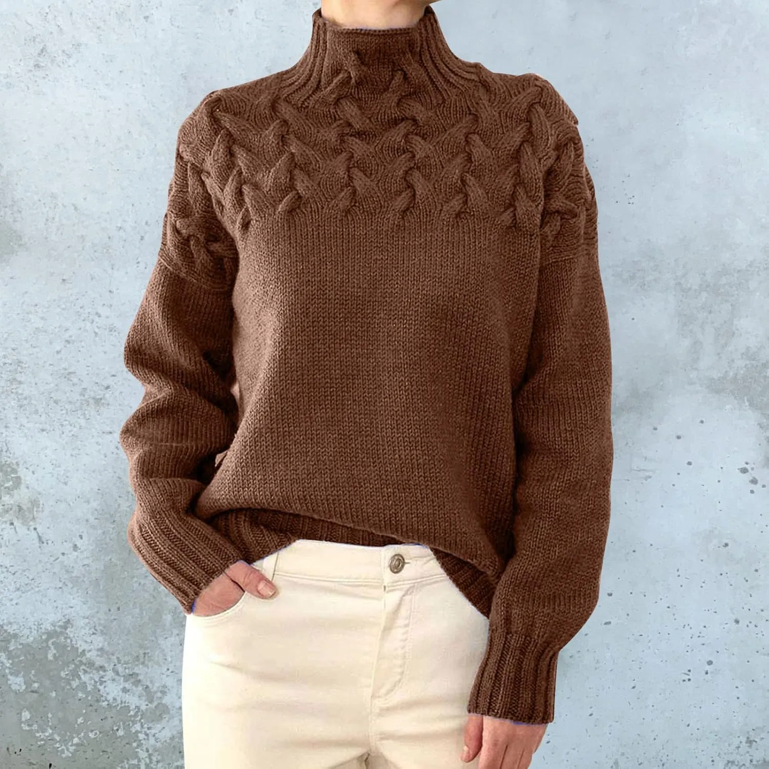 Womens Turtleneck Sweater Trendy Cowl Neck Long Sleeve Warm Cable Knitted Sweaters Shirt Soft Cozy Pullover Tops