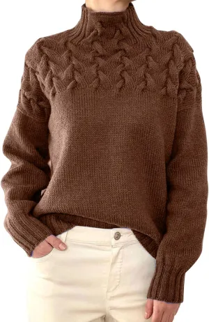 Womens Turtleneck Sweater Trendy Cowl Neck Long Sleeve Warm Cable Knitted Sweaters Shirt Soft Cozy Pullover Tops