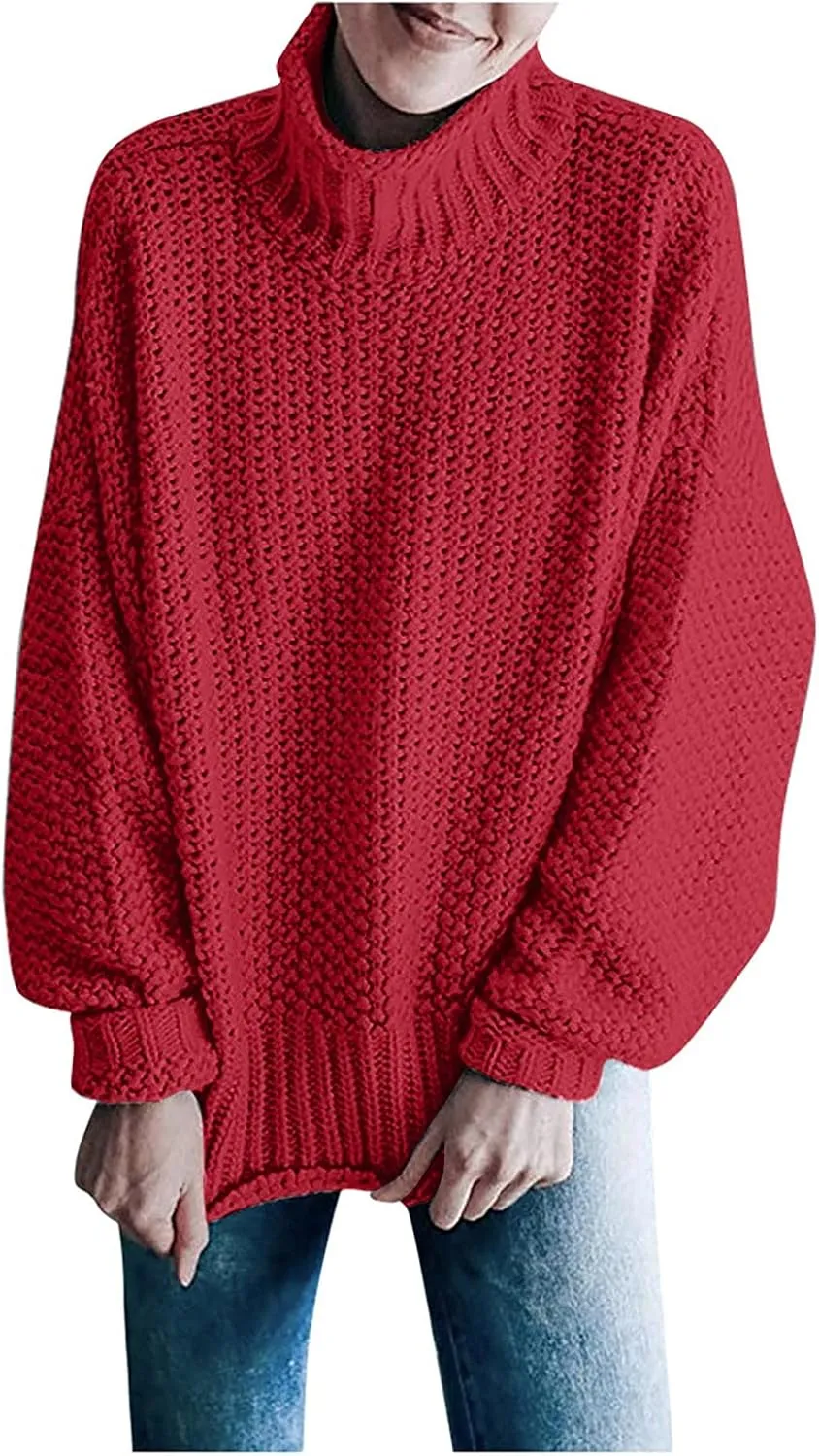 Womens Turtleneck Sweaters Long Sleeve Oversized Fuzzy Knit Chunky Warm Pullover Drop Shoulder Jumper 2023