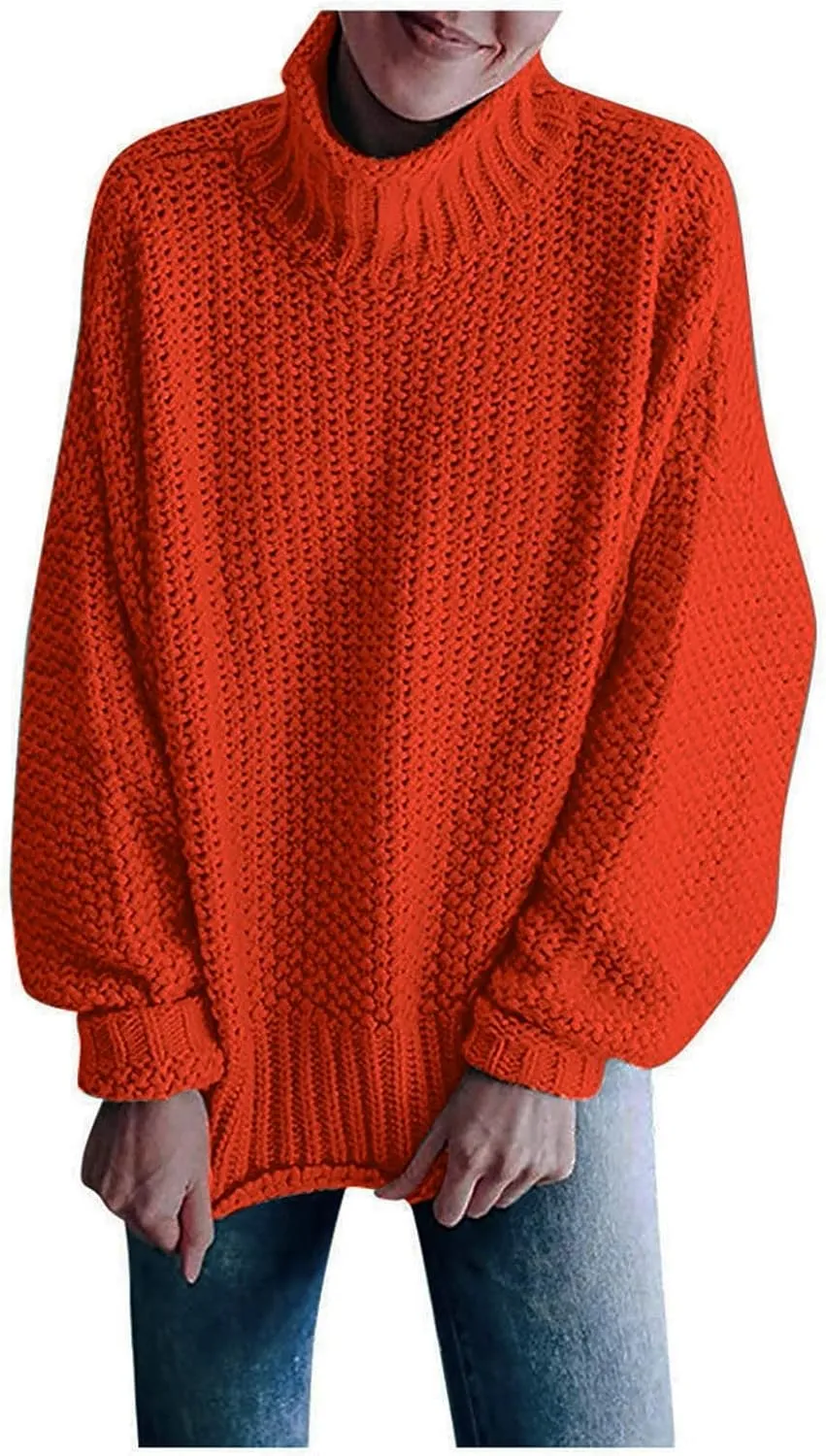 Womens Turtleneck Sweaters Long Sleeve Oversized Fuzzy Knit Chunky Warm Pullover Drop Shoulder Jumper 2023