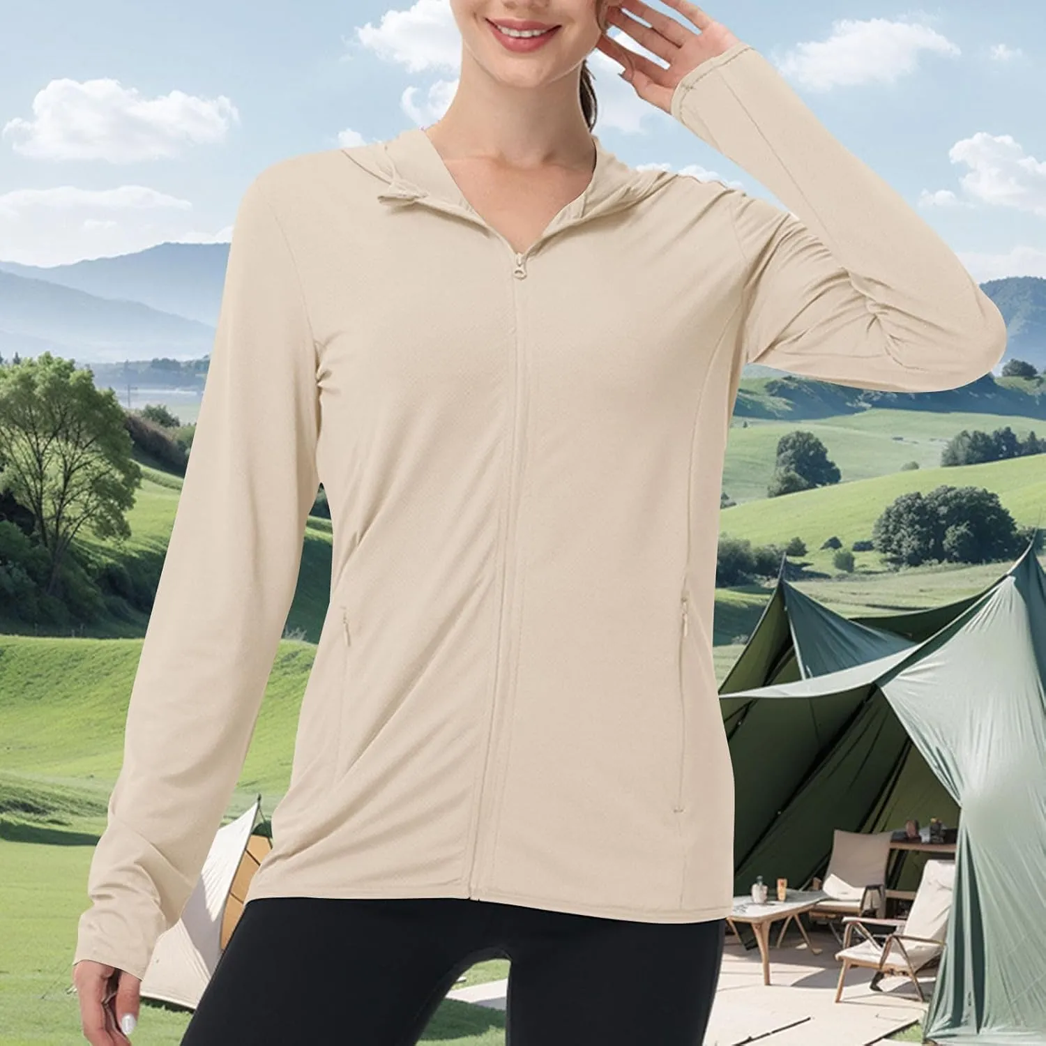 Women's UPF 50  Hooded Sun Shirt Lightweight Long Sleeve Sunscreen Hooded Jacket Summer Ultra Soft Full Zip Up Hoodie