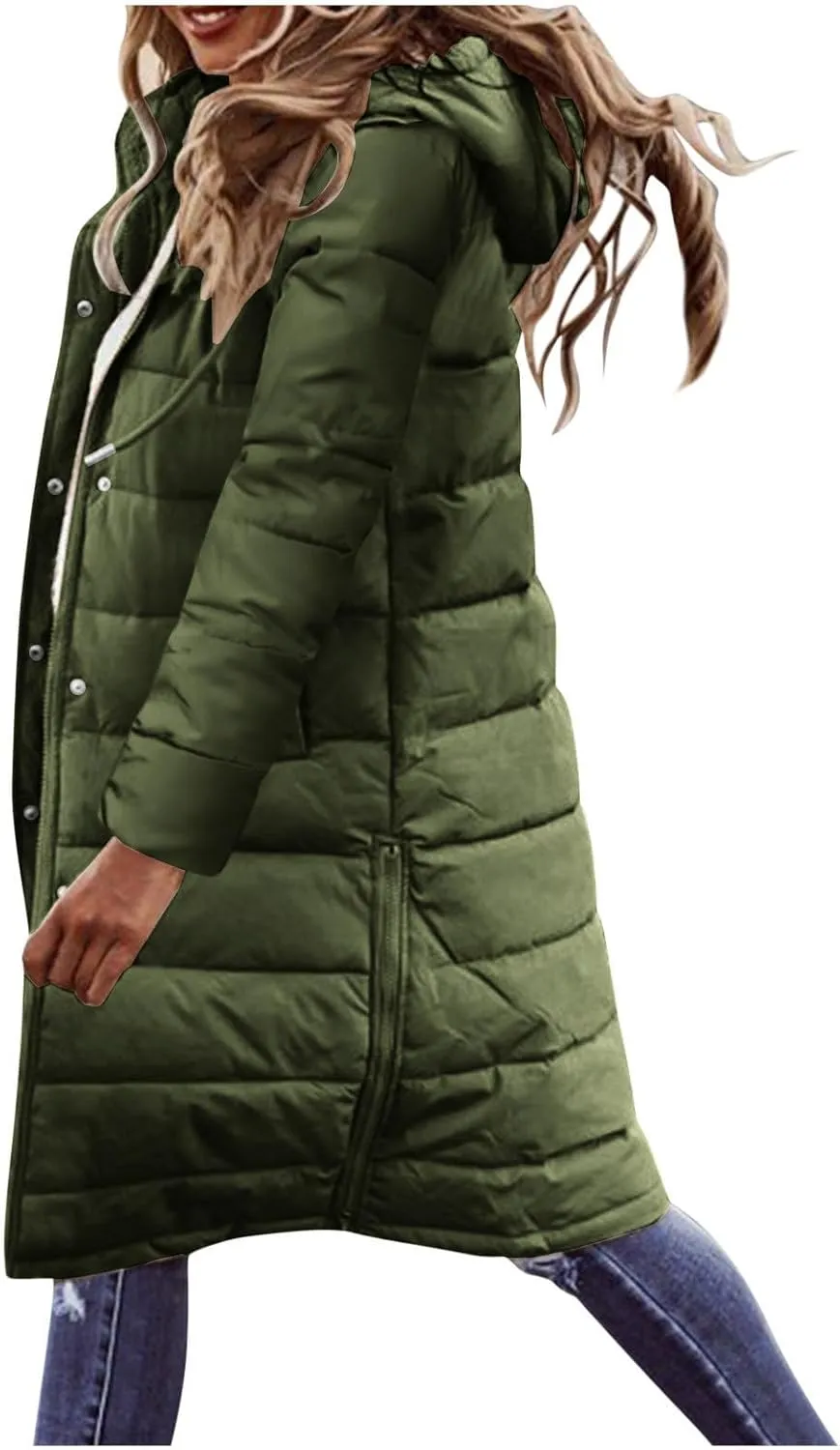Womens Warm Quilted Puffer Coat Mid Long down Jacket Thickened Padded Winter down Coats Hooded Parka Fashion Jackets