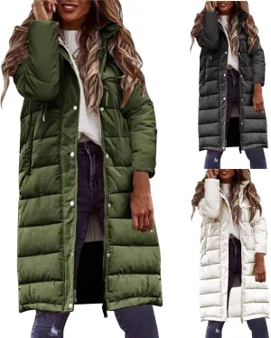 Womens Warm Quilted Puffer Coat Mid Long down Jacket Thickened Padded Winter down Coats Hooded Parka Fashion Jackets