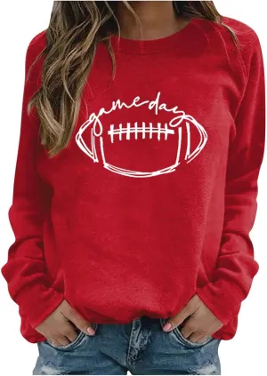 Women's White Gameday Dress O-Neck Sweatshirt Casual Long Sleeve Loose Autumn Winter Clothes Football, S-2XL
