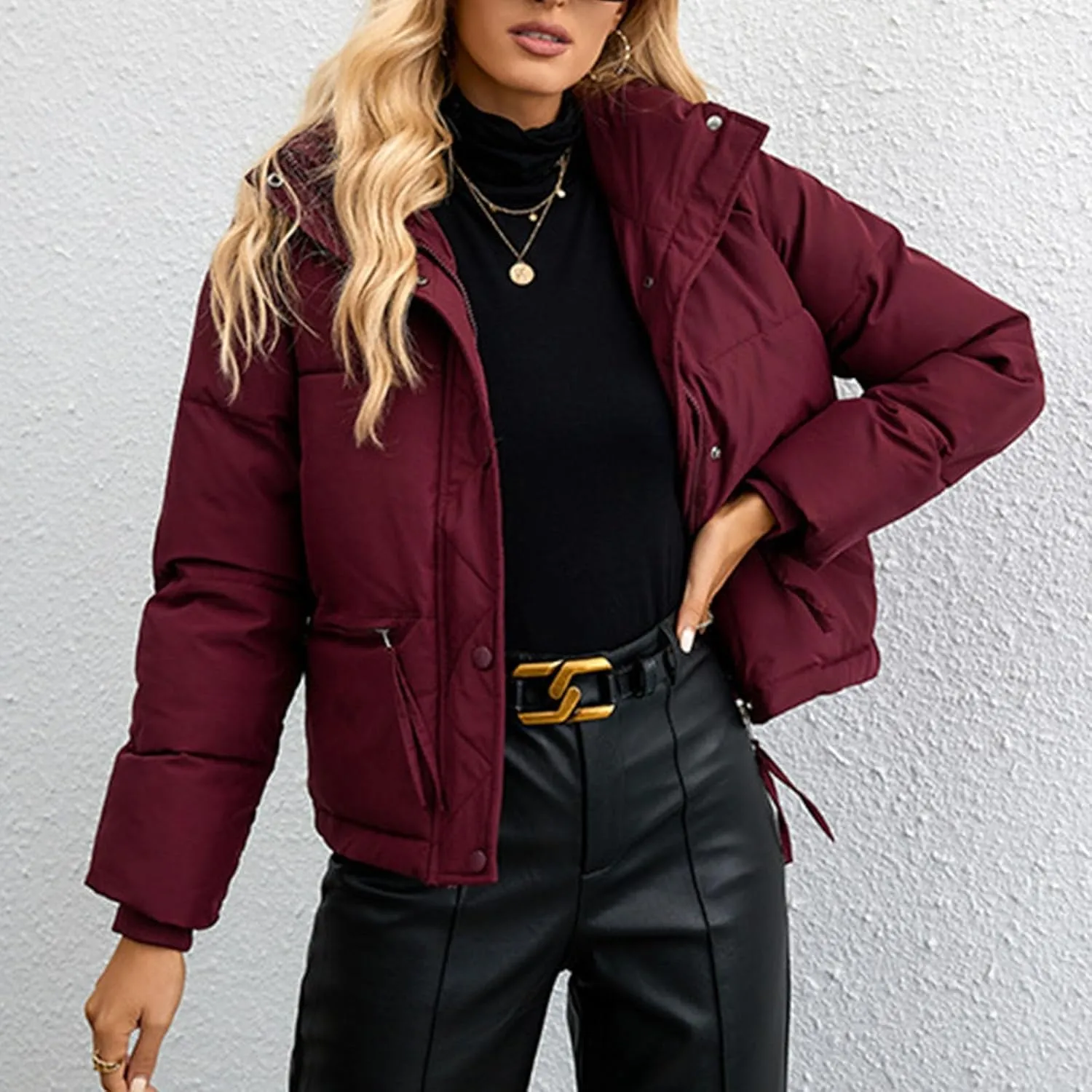 Womens Winter Coats Lightweight Crop Puffer Jackets Puffy Padded Parka Warm Down Coats Casual Quilted Jackets Outerwear