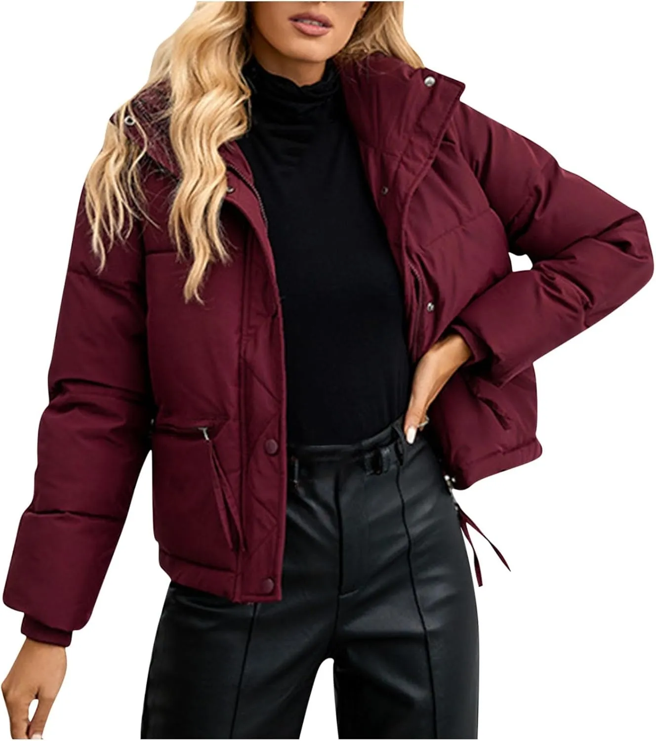 Womens Winter Coats Lightweight Crop Puffer Jackets Puffy Padded Parka Warm Down Coats Casual Quilted Jackets Outerwear