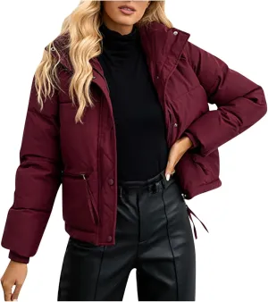 Womens Winter Coats Lightweight Crop Puffer Jackets Puffy Padded Parka Warm Down Coats Casual Quilted Jackets Outerwear