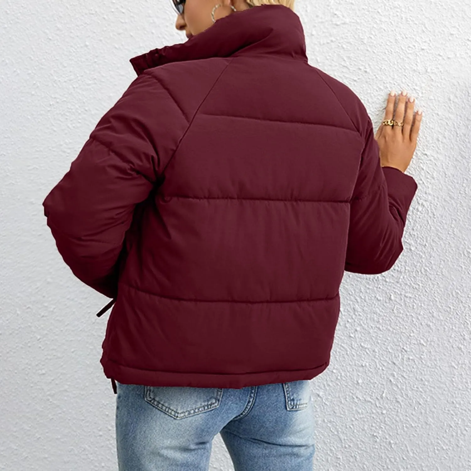 Womens Winter Coats Lightweight Crop Puffer Jackets Puffy Padded Parka Warm Down Coats Casual Quilted Jackets Outerwear