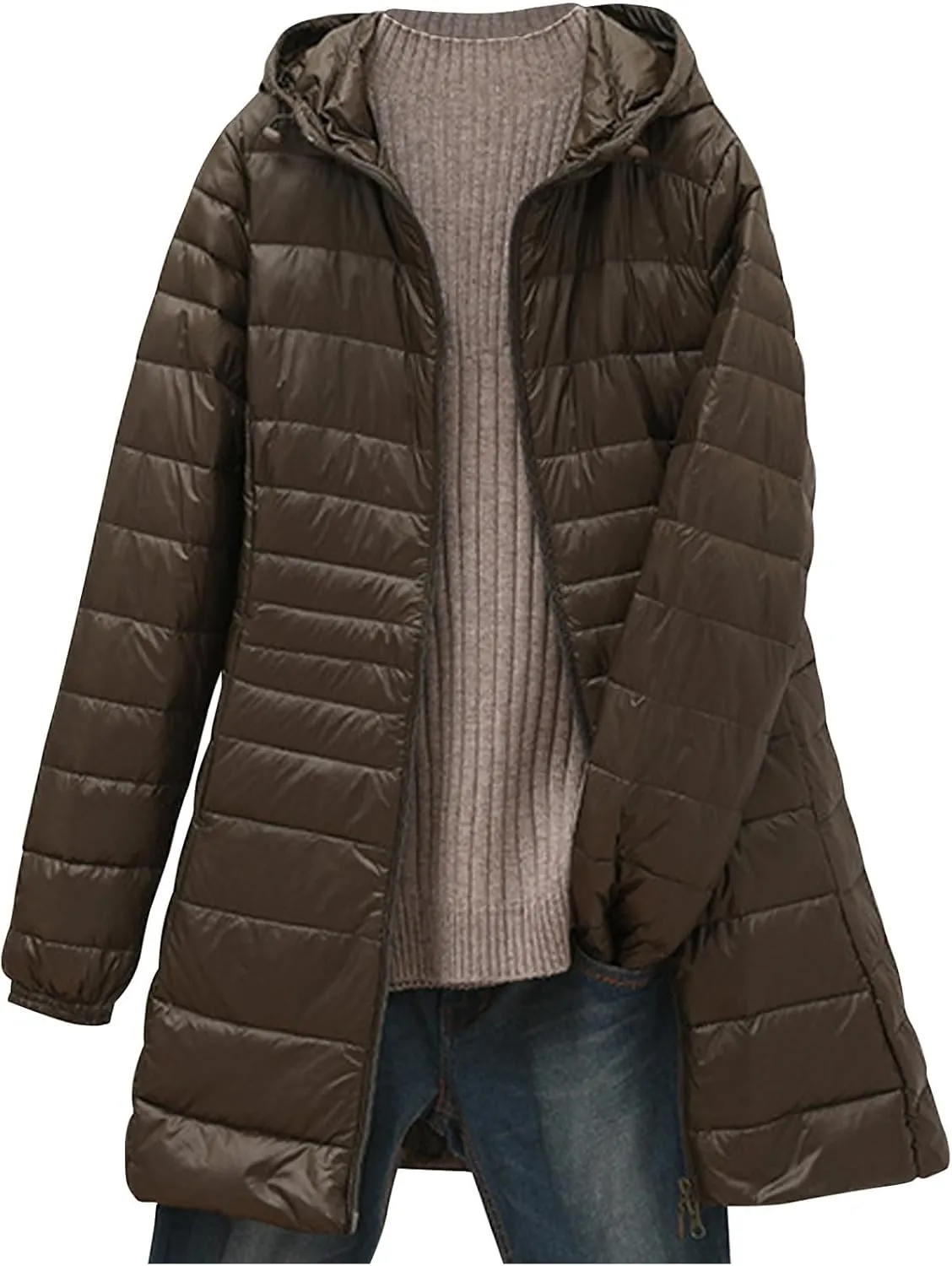 Womens Winter Coats Lightweight Quilted Jackets Thicken Warm Puffer Jackets Long Down Coats Slim Fit Windproof Outwear