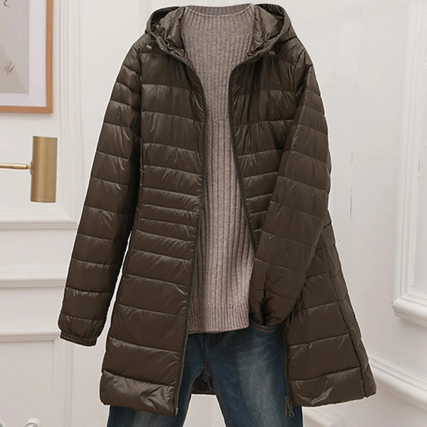 Womens Winter Coats Lightweight Quilted Jackets Thicken Warm Puffer Jackets Long Down Coats Slim Fit Windproof Outwear