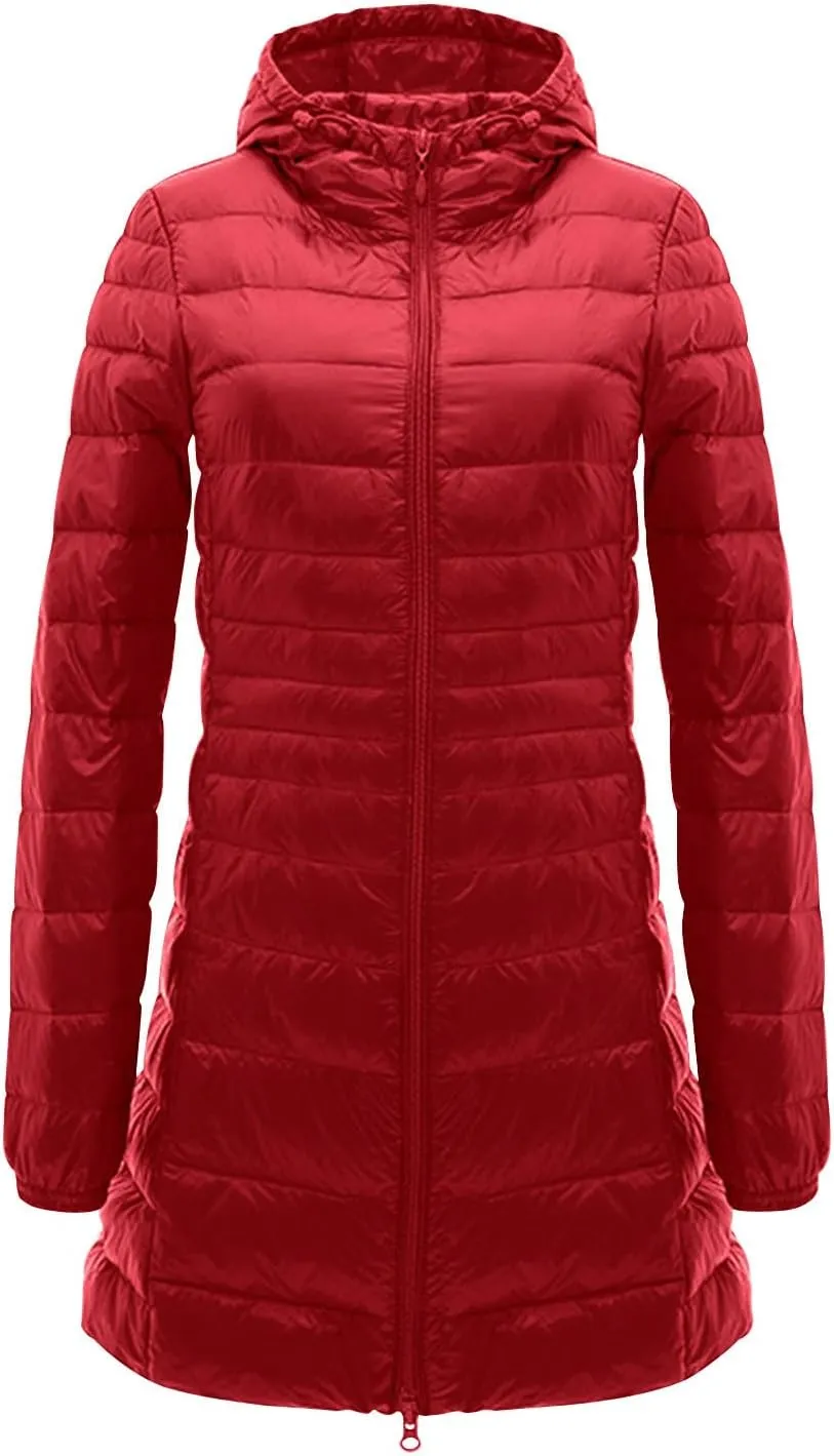 Womens Winter Coats Lightweight Quilted Jackets Thicken Warm Puffer Jackets Long Down Coats Slim Fit Windproof Outwear