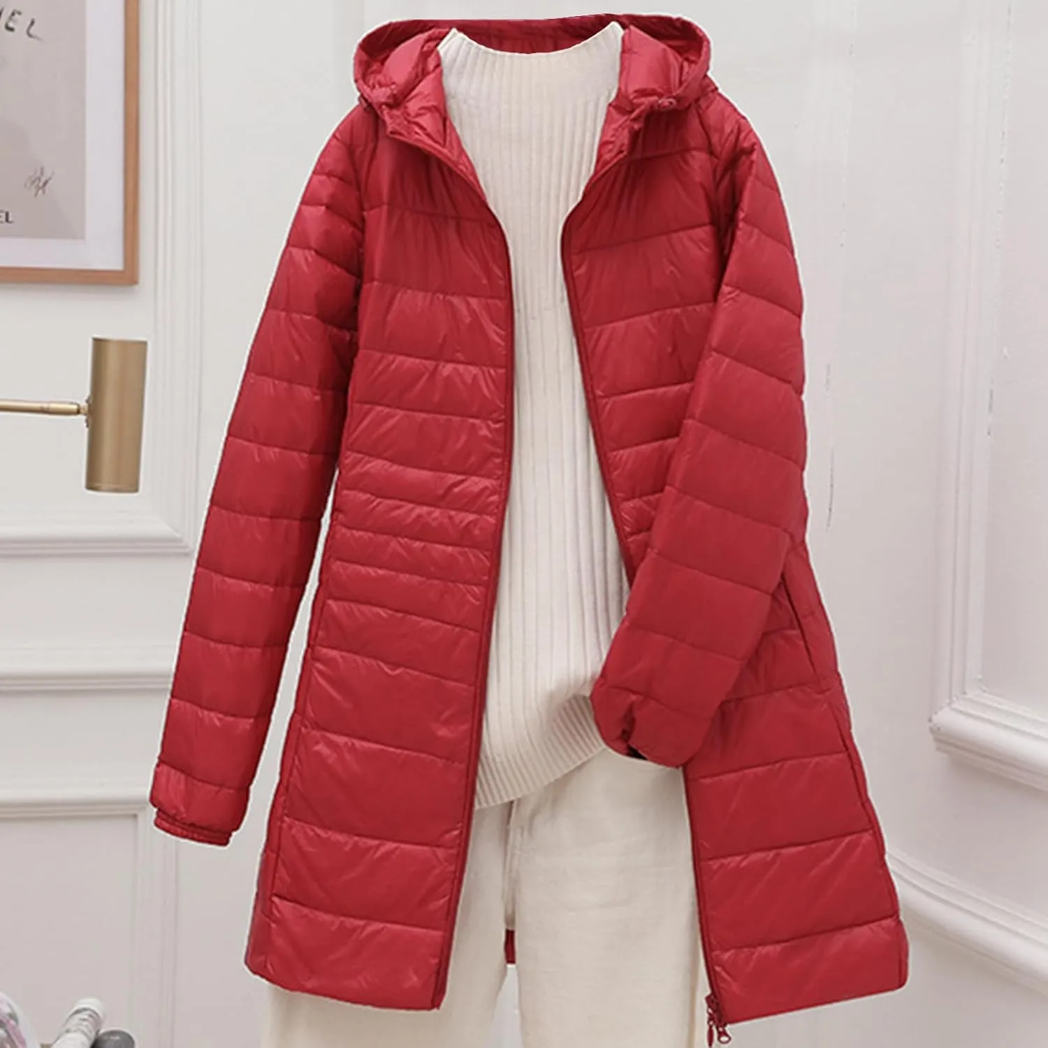 Womens Winter Coats Lightweight Quilted Jackets Thicken Warm Puffer Jackets Long Down Coats Slim Fit Windproof Outwear
