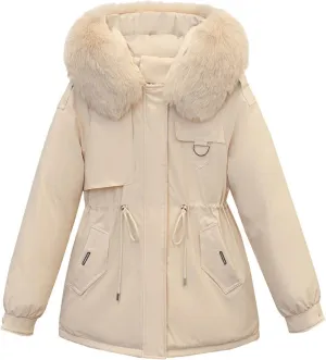 Women's Winter Coats Thicken Puffer Jackets Warm Down Coats with Faux Fur Removable Hood Fleece Lined Sherpa Jackets