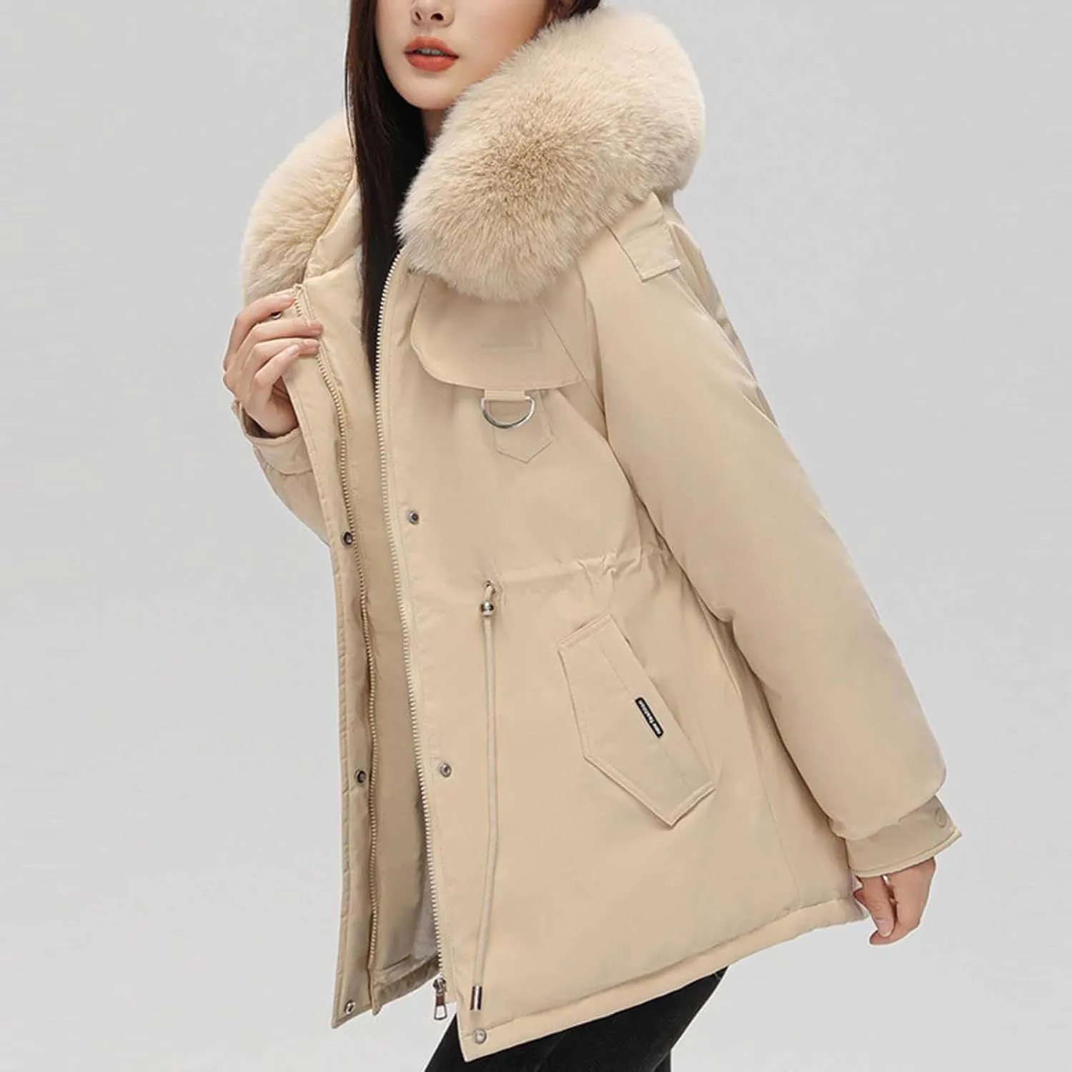Women's Winter Coats Thicken Puffer Jackets Warm Down Coats with Faux Fur Removable Hood Fleece Lined Sherpa Jackets