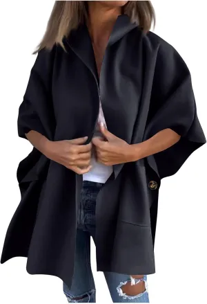 Womens Winter Trench Coat Oversized Wool Blend Jacket Warm Thick Jacket Peacoat Plus Size Batwing Sleeve Cardigan