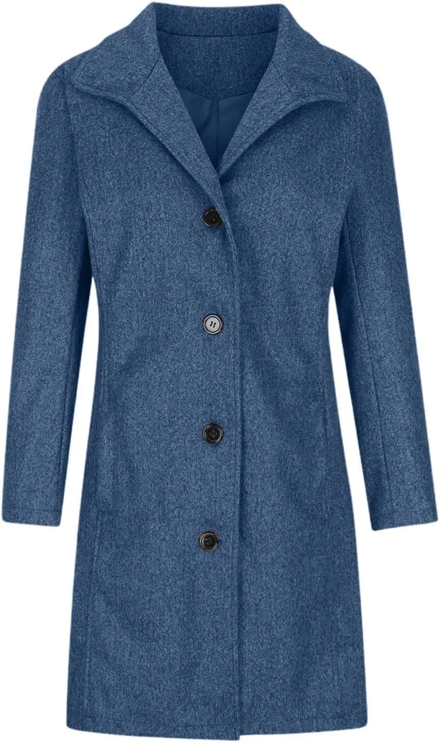Women's Wool Blend Coat 2024 Winter Jackets Mid Long Warm Pea Coats Dressy Slim fit Trench Overcoat with Pockets