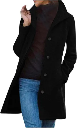 Women's Wool Blend Coat 2024 Winter Jackets Mid Long Warm Pea Coats Dressy Slim fit Trench Overcoat with Pockets
