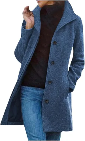 Women's Wool Blend Coat 2024 Winter Jackets Mid Long Warm Pea Coats Dressy Slim fit Trench Overcoat with Pockets