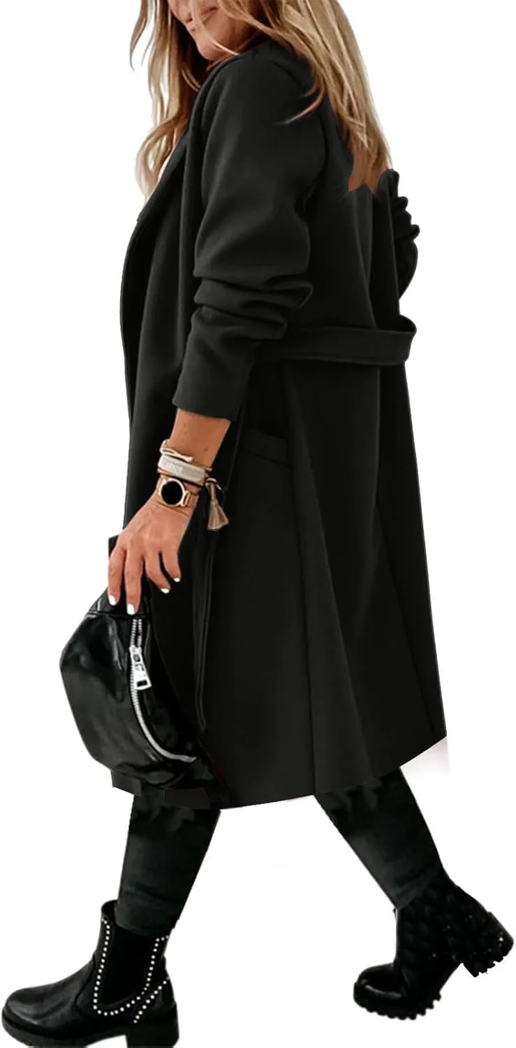 Women's Wool Blend Trench Coat Winter Jackets Mid Long Warm Pea Coats Dressy Casual Double Breasted Overcoat & Pocket