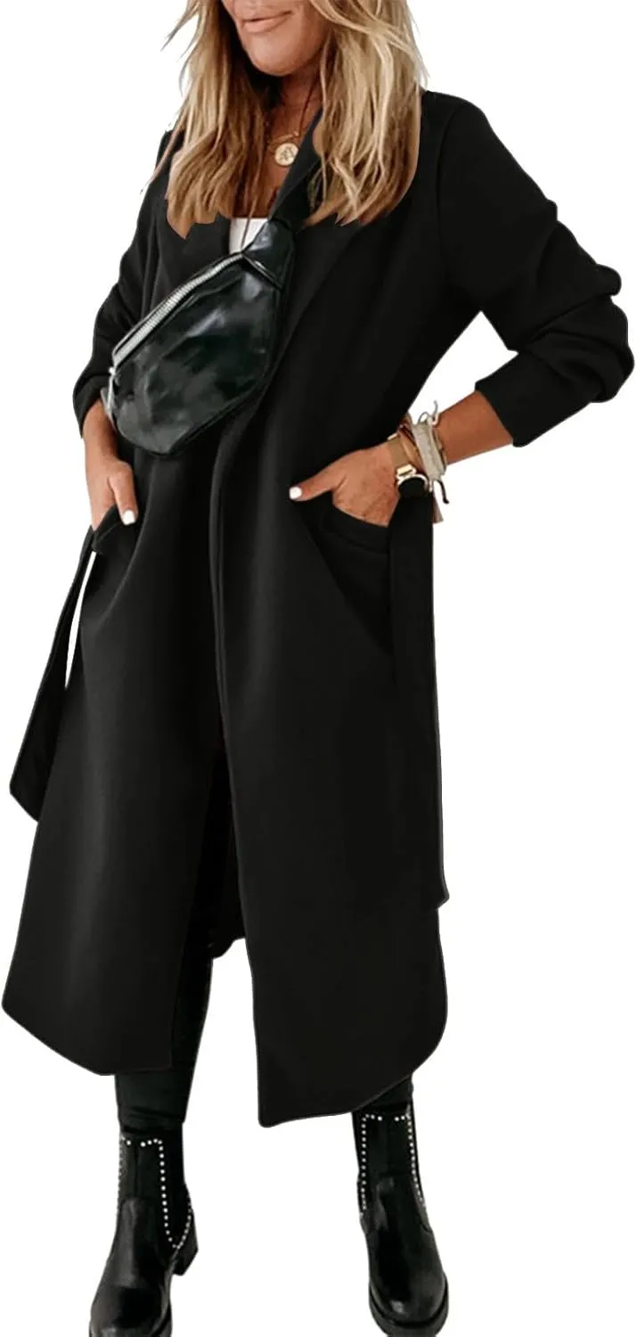Women's Wool Blend Trench Coat Winter Jackets Mid Long Warm Pea Coats Dressy Casual Double Breasted Overcoat & Pocket
