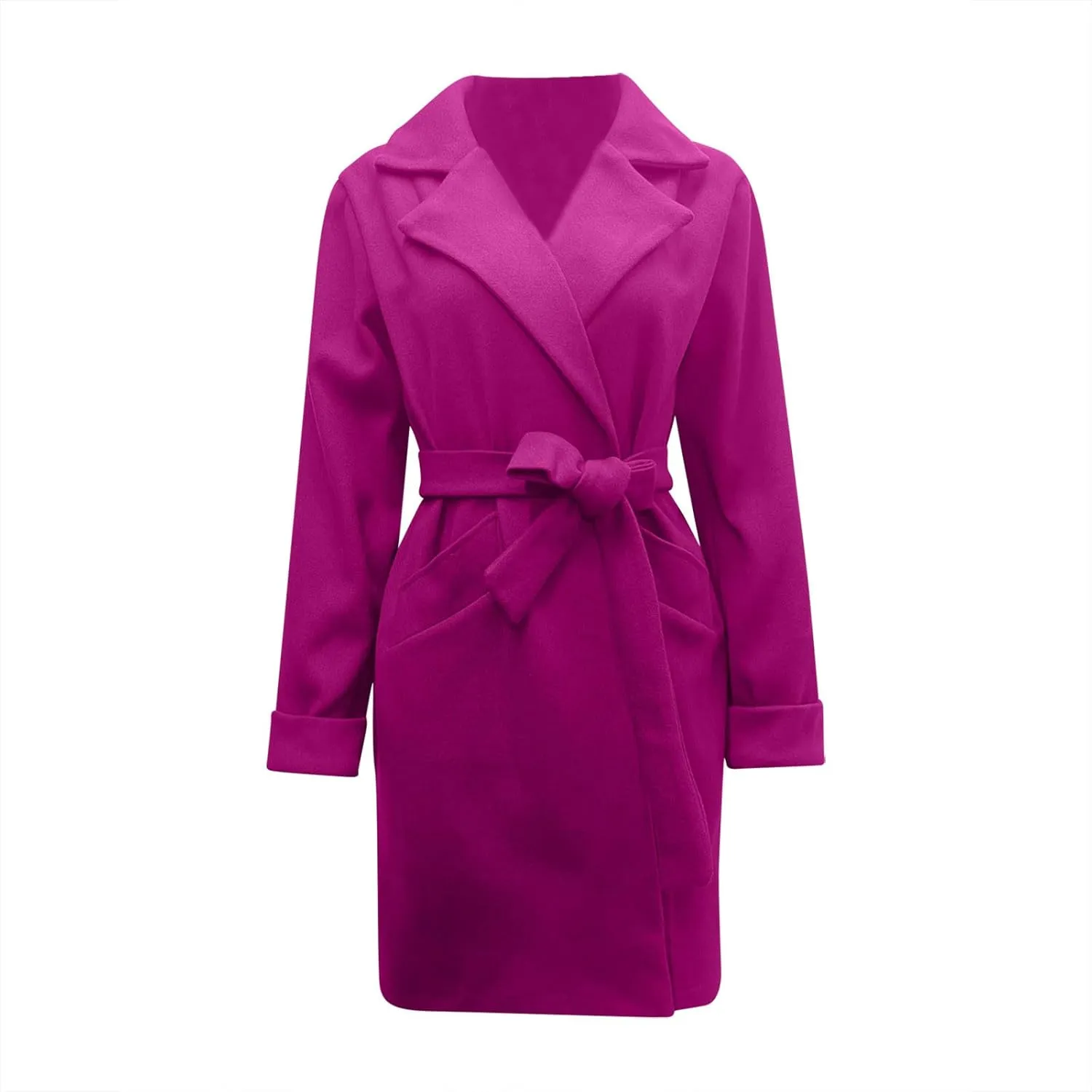 WomenS Wool Blend Winter Coats Double Breasted Notch Lapel Trench Coat Thicken Warm Overcoat Jackets with Belts