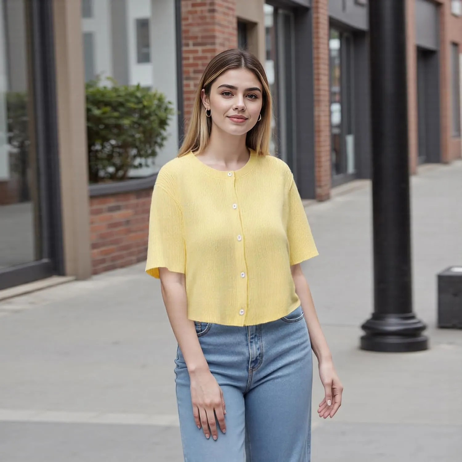 Women's Y2K Button Down Cardigans Shirts Summer Short Sleeve Knitted Blouse Top Going Out Cropped Knit Tops