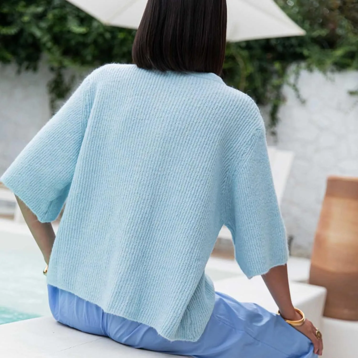 Women's Y2K Button Down Cardigans Shirts Summer Short Sleeve Knitted Blouse Top Going Out Cropped Knit Tops