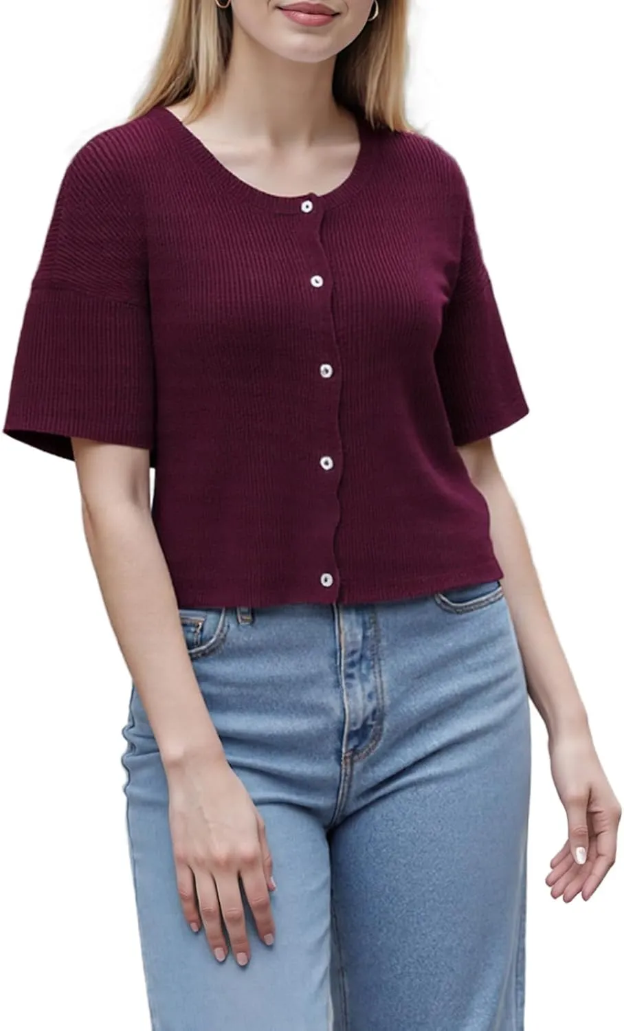 Women's Y2K Button Down Cardigans Shirts Summer Short Sleeve Knitted Blouse Top Going Out Cropped Knit Tops