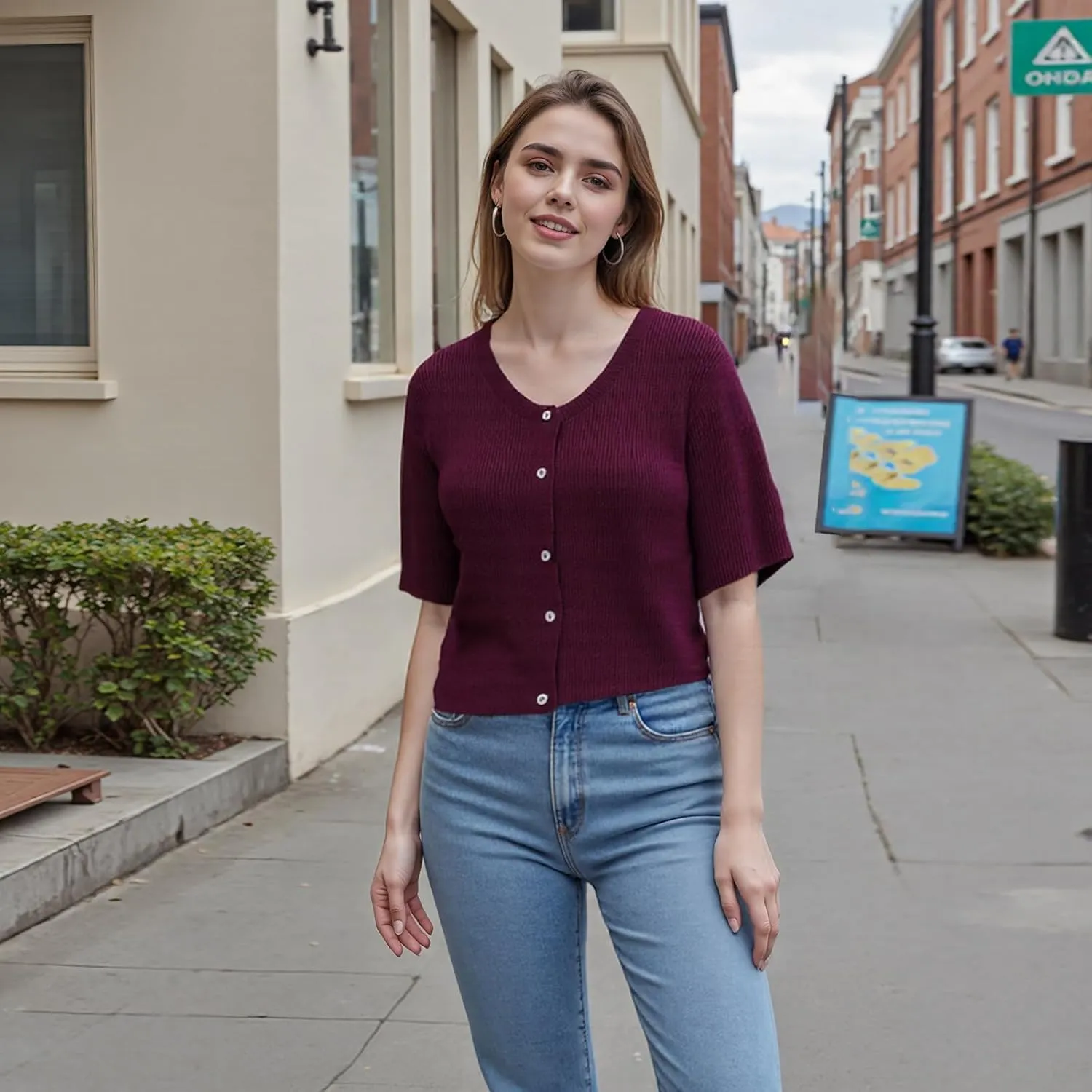 Women's Y2K Button Down Cardigans Shirts Summer Short Sleeve Knitted Blouse Top Going Out Cropped Knit Tops