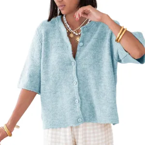 Women's Y2K Button Down Cardigans Shirts Summer Short Sleeve Knitted Blouse Top Going Out Cropped Knit Tops