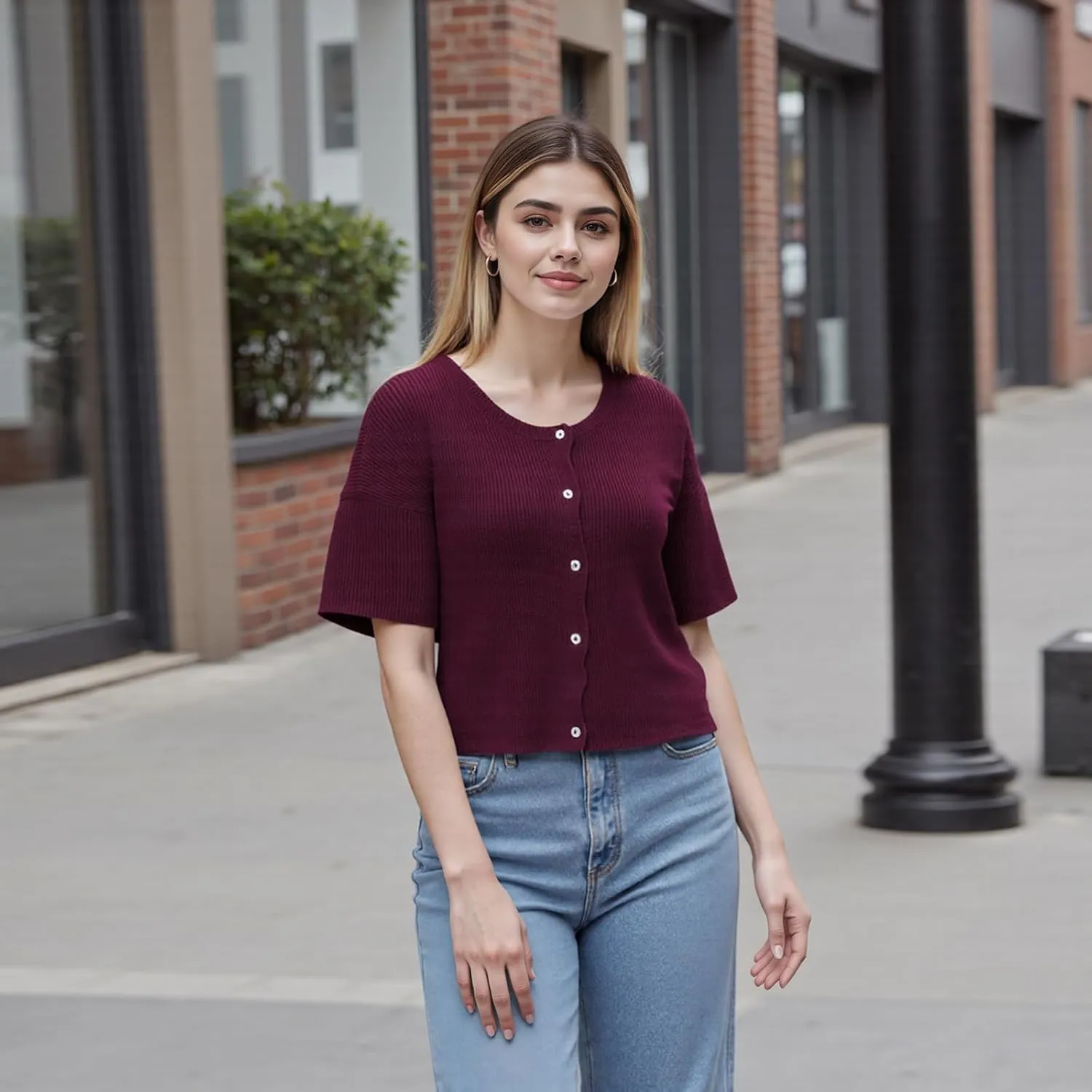 Women's Y2K Button Down Cardigans Shirts Summer Short Sleeve Knitted Blouse Top Going Out Cropped Knit Tops
