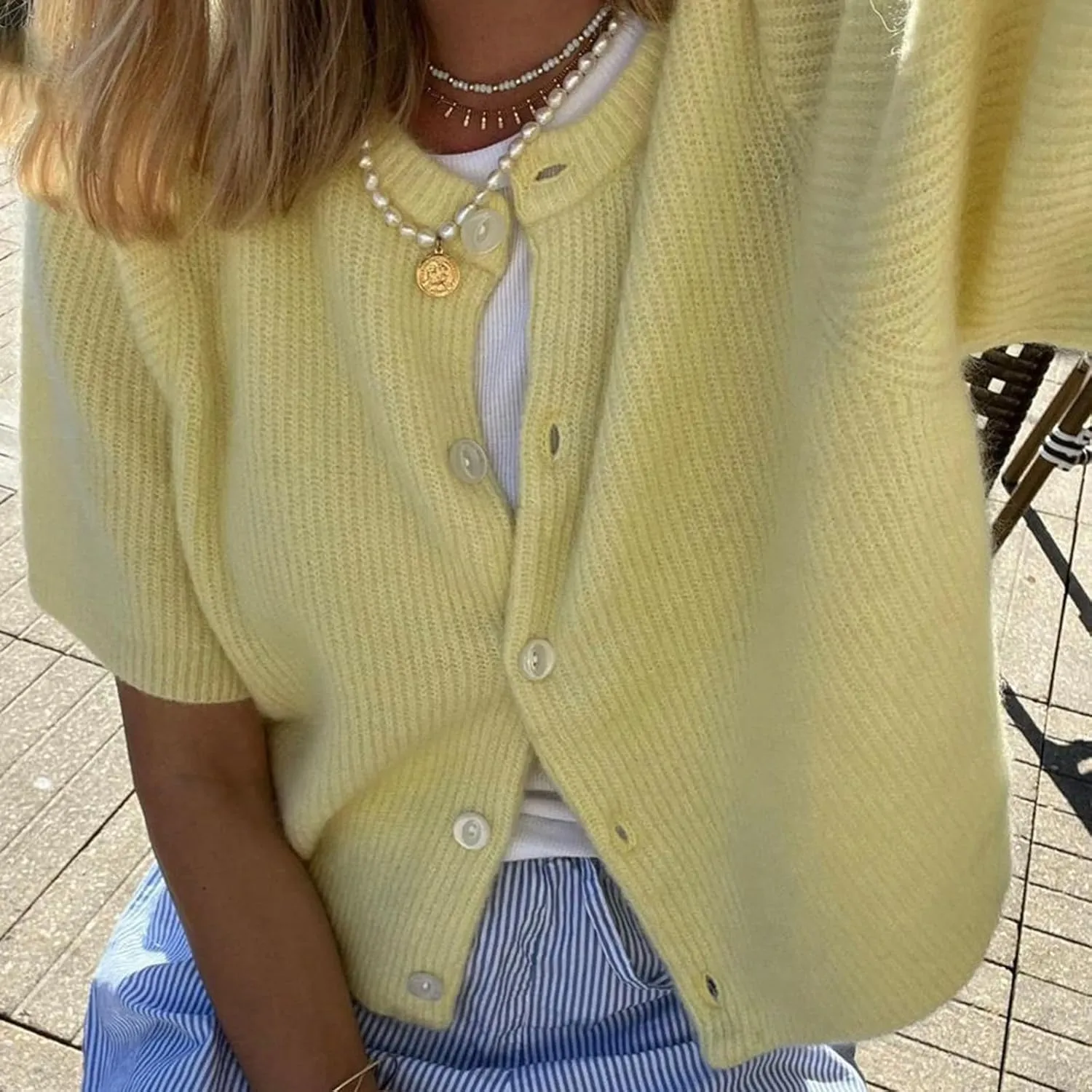 Women's Y2K Button Down Cardigans Shirts Summer Short Sleeve Knitted Blouse Top Going Out Cropped Knit Tops