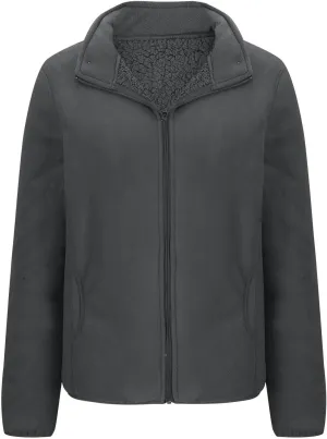 Women's Zip Up Fleece Jacket, Long Sleeve Warm Soft Polar Lightweight Coat with Pockets Fall Winter Outfits