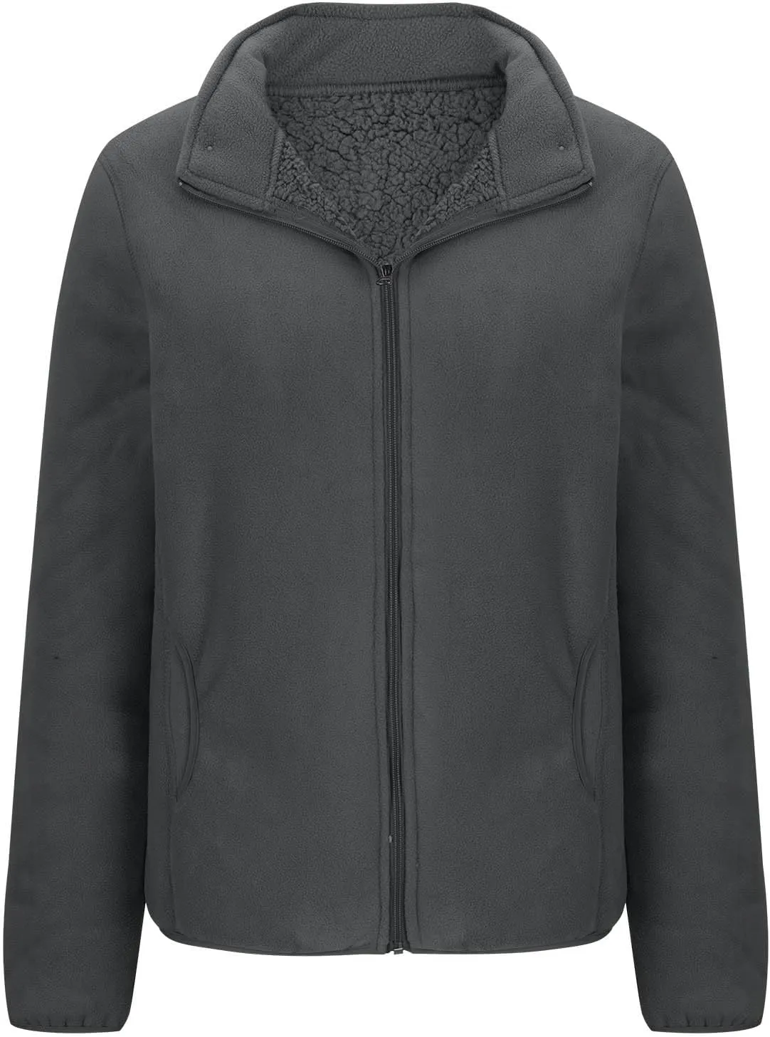 Women's Zip Up Fleece Jacket, Long Sleeve Warm Soft Polar Lightweight Coat with Pockets Fall Winter Outfits