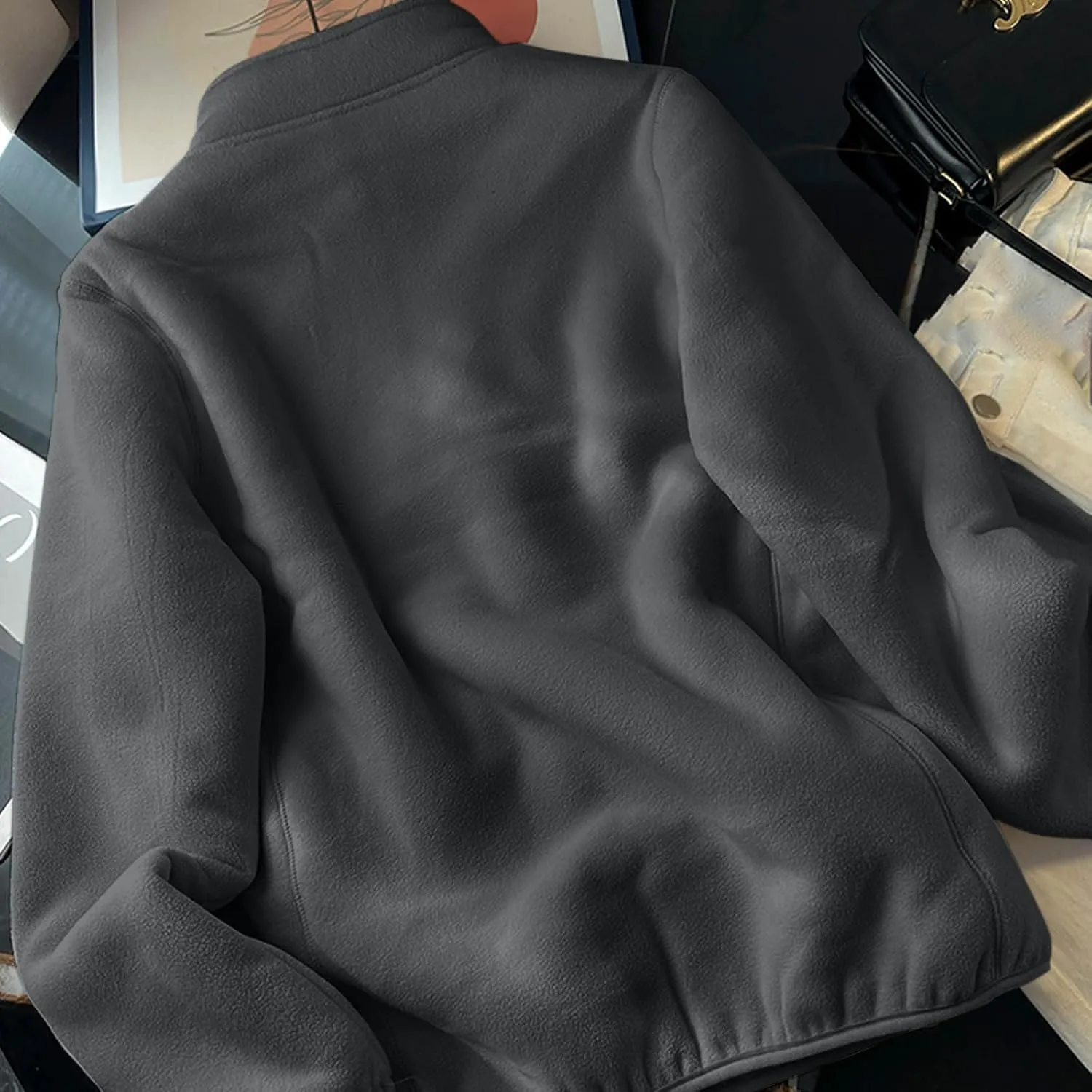 Women's Zip Up Fleece Jacket, Long Sleeve Warm Soft Polar Lightweight Coat with Pockets Fall Winter Outfits