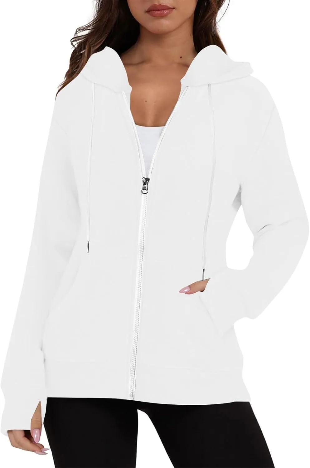 Womens Zip Up Hoodie Cropped Sweatshirts Thumb Hole Fleece Jackets Cropped Comfort Fall Loose Outfits Loose Outfits