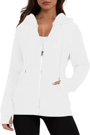 Womens Zip Up Hoodie Cropped Sweatshirts Thumb Hole Fleece Jackets Cropped Comfort Fall Loose Outfits Loose Outfits